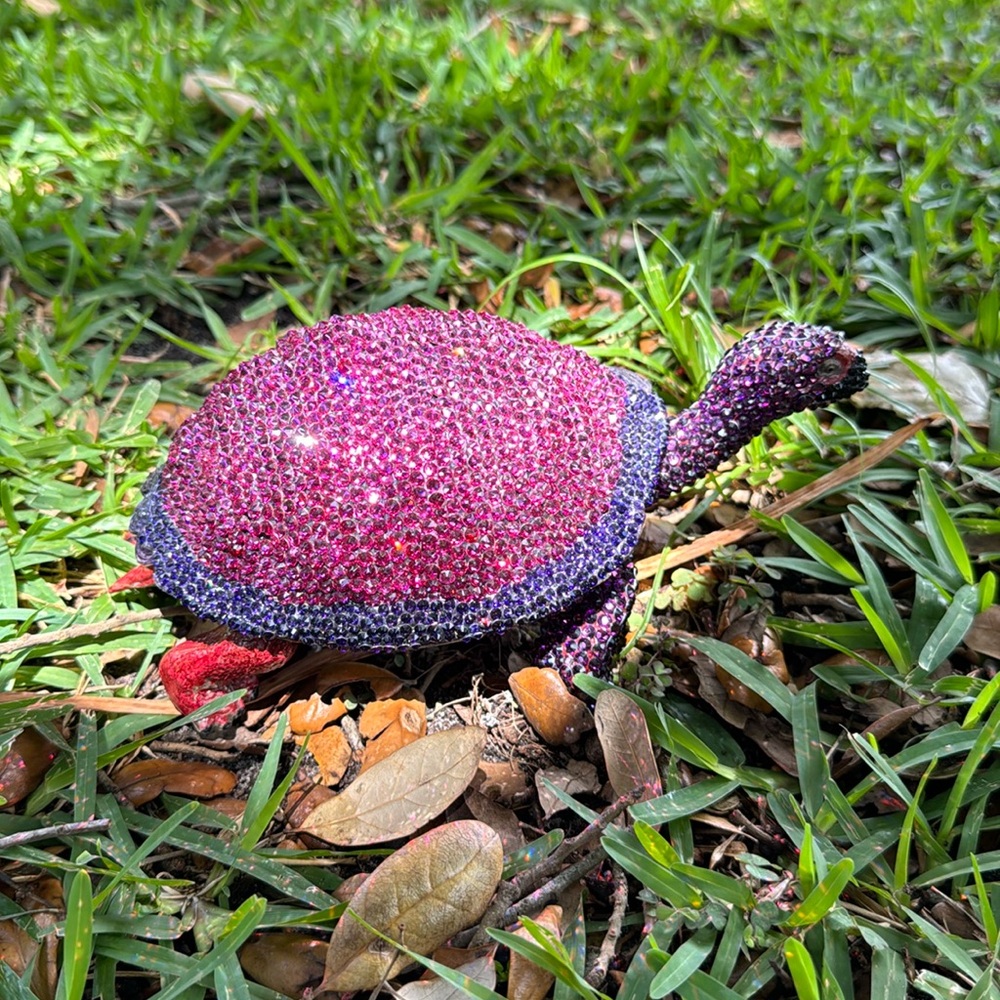 Sparkling Swarovski Crystal Embellished Turtle Pink Purple Handcrafted Unbranded